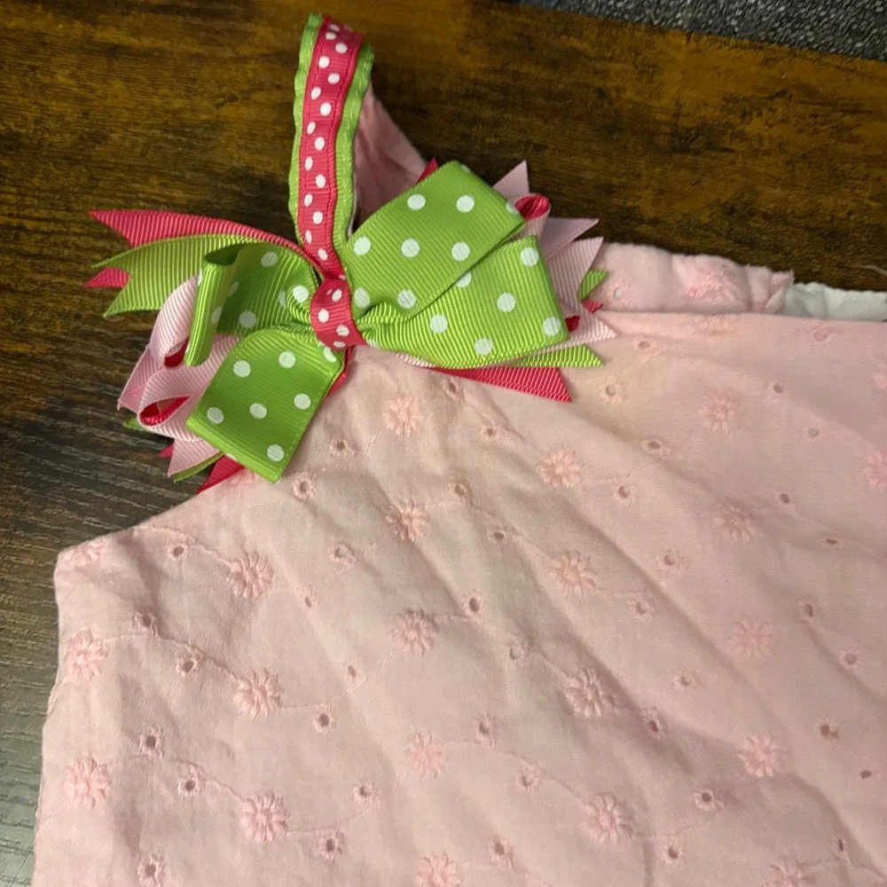 Rare Editions Pink Eyelet Sleeveles Dress/Shirt Ruffle Trim Bow (Girls 6)‎